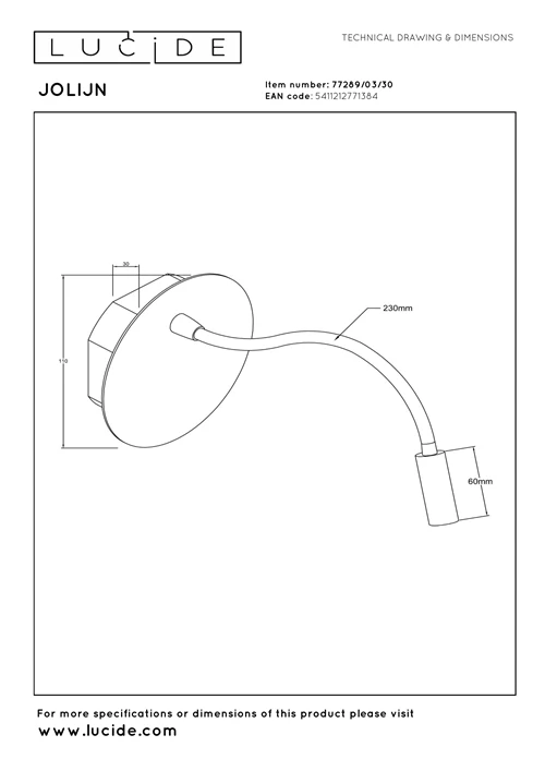 Lucide JOLIJN - wiederaufladbare Bettlampe / Wandleuchte - Akku/Batterie - Ø 11 cm - LED - 1x2W 3000K - Magnetisch - Schwarz - technisch